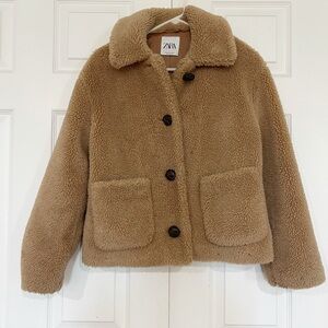 Zara Tan Puffer Jacket Cozy Plush Design
